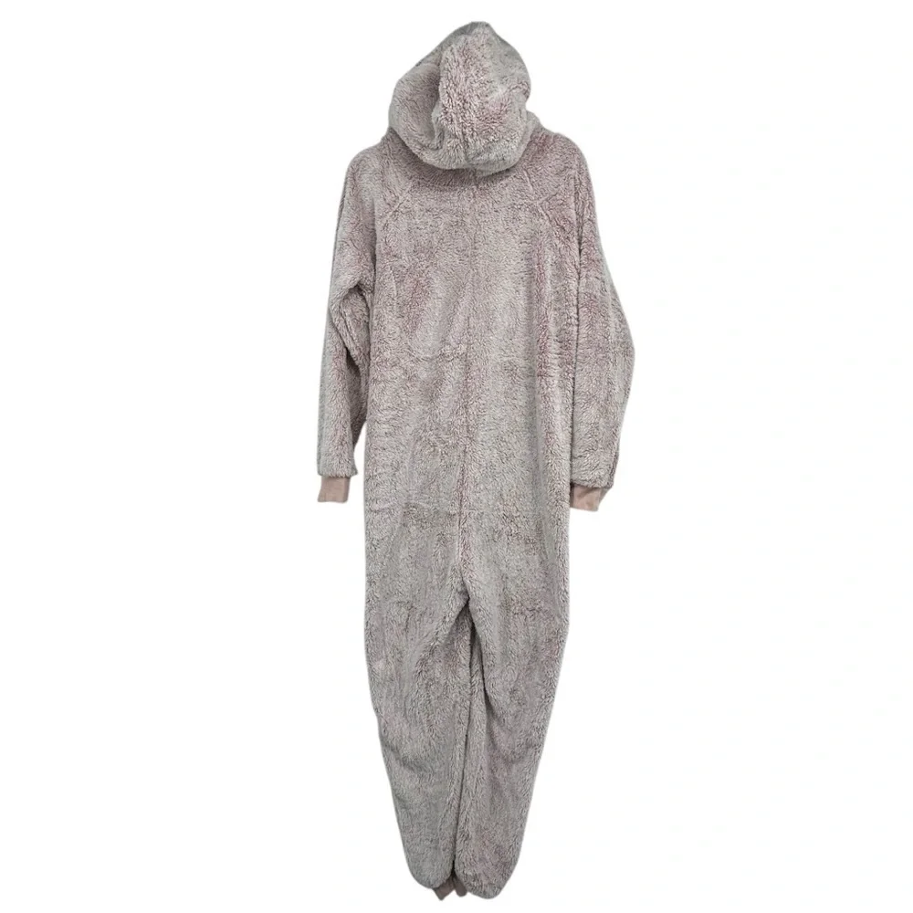The Big Softy Women’s Hooded Zip-Up Fleece Lounger Blanket Jumpsuit Size L Pink